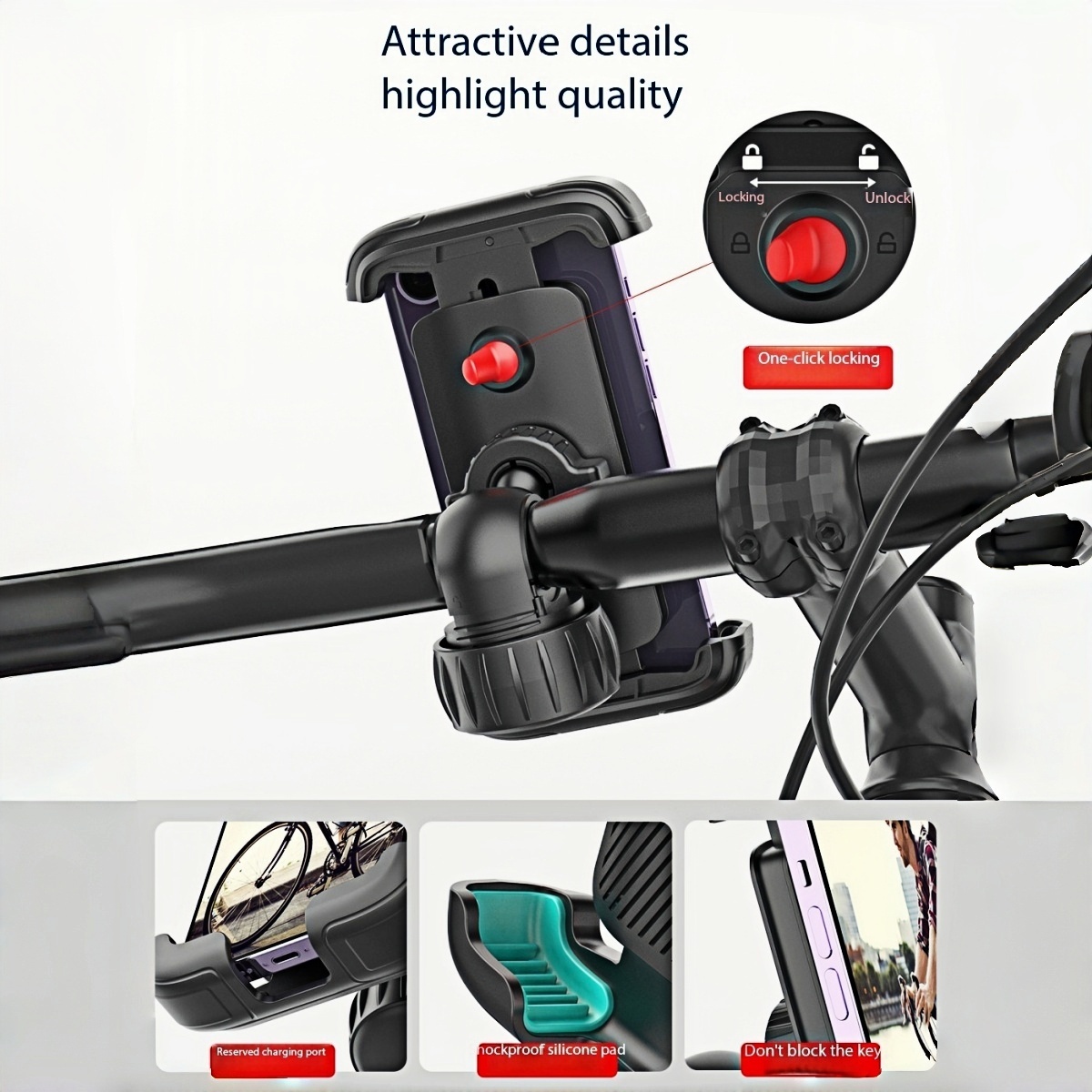 Bike Phone Holder, Motorcycle Mount - Motorcycle Phone Holder, Handlebar Cell Phone Clamp, E-Bike Scooter Phone Clip for iPhone 17 Air Pro Max, 16 15 Plus, S20, 4.7 to 6.8" Smartphones 9 Bicycle Phone Mount 2